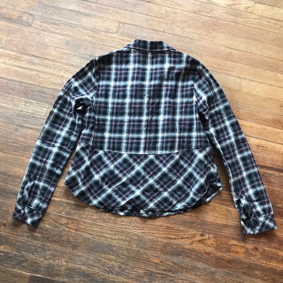 Guess Women's Plaid Sparkle Button Down S Grey Pink Silver Holiday Top Studs - Picture 3 of 5